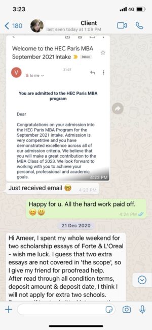HEC paris and IESE spain program review by Ameer Khatri's clients and testimonial for the services